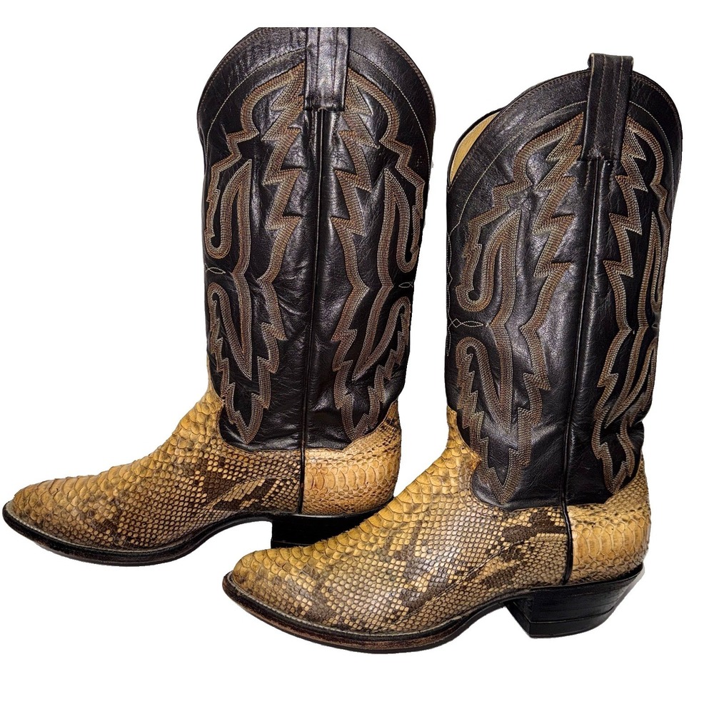 Panhandle Slim Cowboy Boots Men 8.5 Brown Exotic Python Snake Leather Vintage